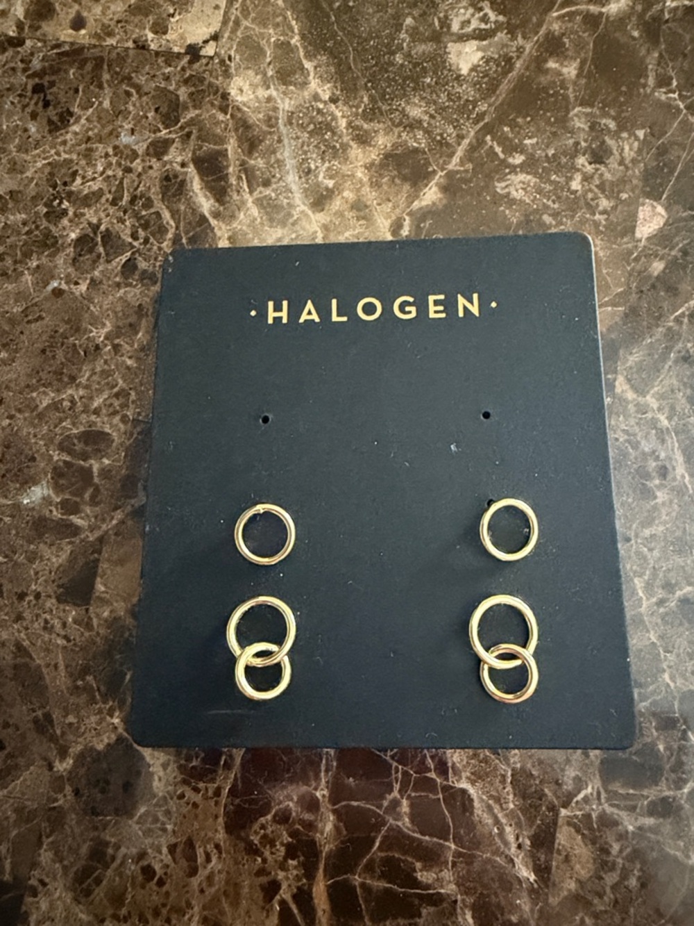 Halogen Gold Double Hoop Drop and Single Hoop Stud Earrings - Set